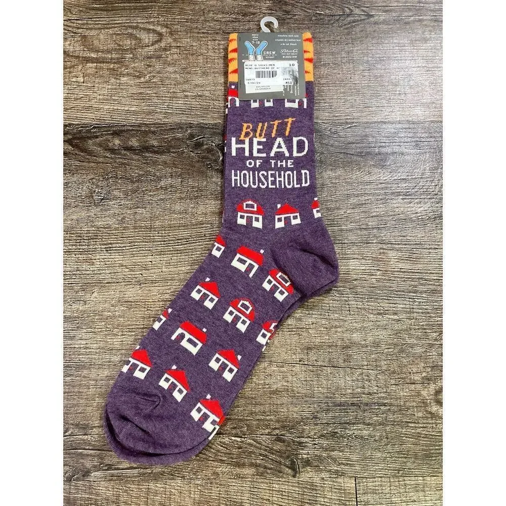 BlueQ Funny Men's Crew Novelty Socks Butthead Of The House Fits Shoe 7-12